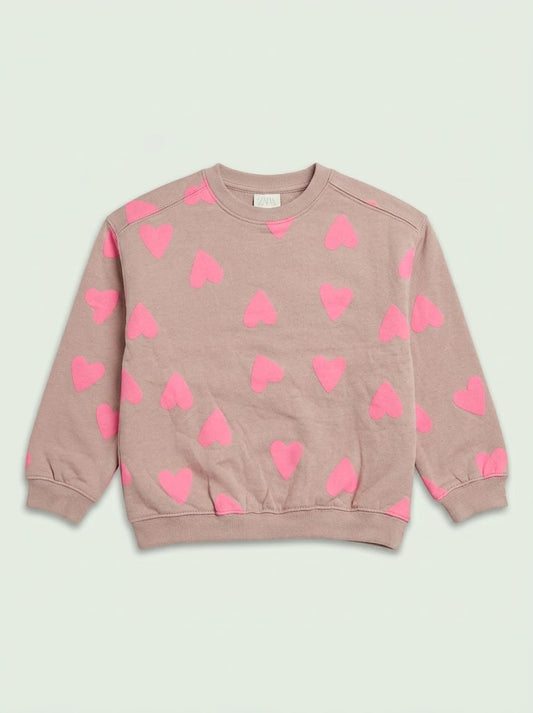 ZRAA Girls Pink Heart Print Sweatshirt – Dusty Rose