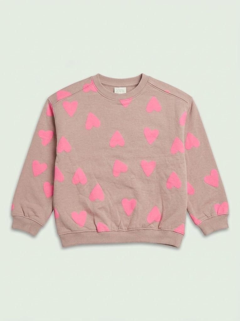 ZRAA Girls Pink Heart Print Sweatshirt – Dusty Rose