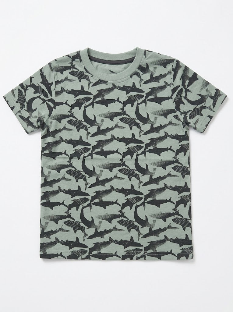 LUPILU girls' Sage Green Shark Print Short-Sleeve T-Shirt| SM GARMENTS