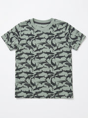 LUPILU girls' Sage Green Shark Print Short-Sleeve T-Shirt| SM GARMENTS