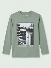 Boys' Casual Cotton "Tokyo" Graphic Long-Sleeve T-Shirt – Sage Green