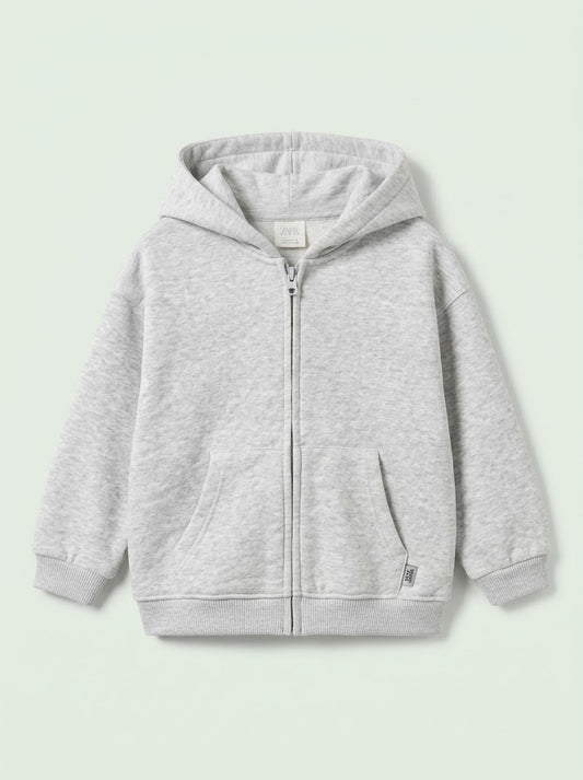 ZRAA Girls' Heather Grey Full-Zip Hoodie with Split Kangaroo Pockets