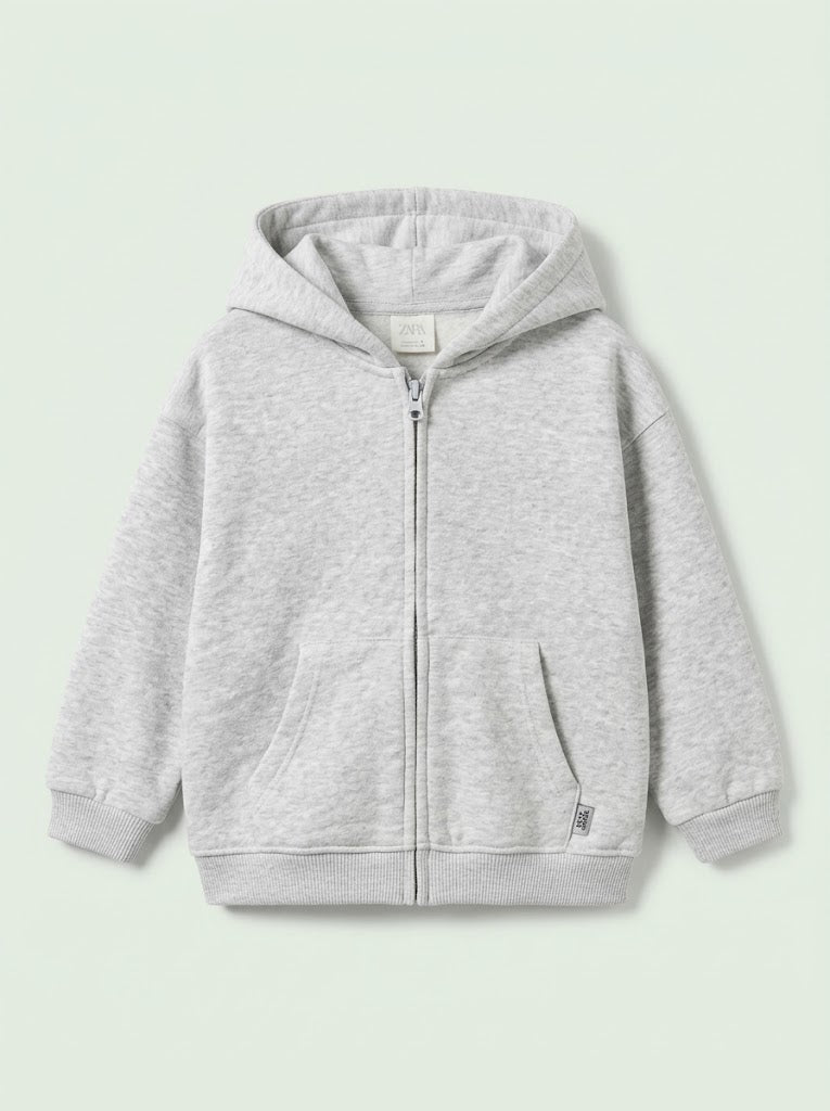 ZRAA Girls' Heather Grey Full-Zip Hoodie with Split Kangaroo Pockets