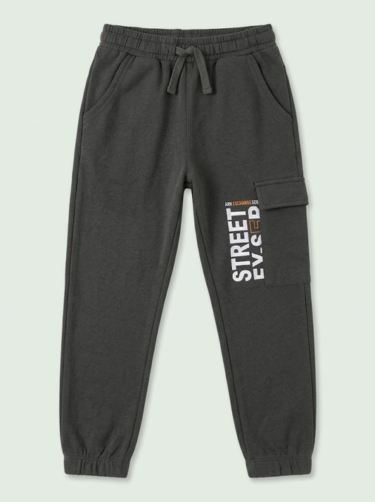 Boys' Casual Cotton-Blend Fleece Graphic Joggers – Dark Gray