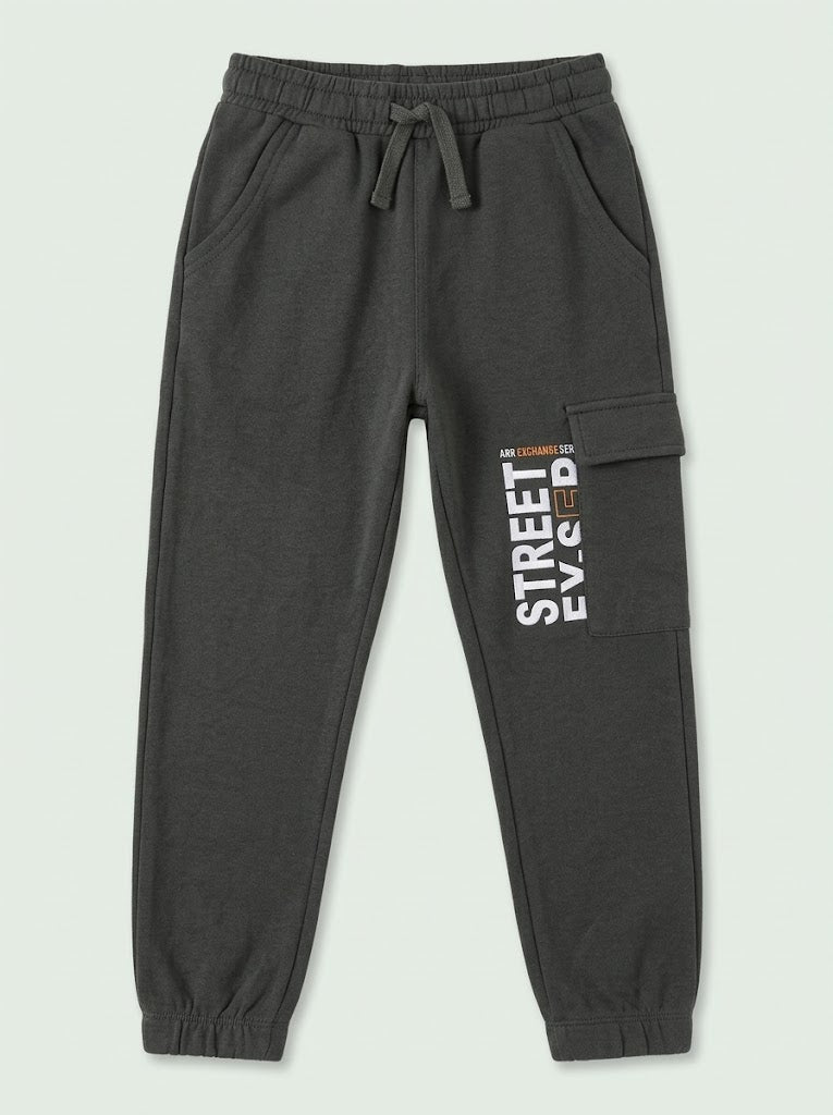 Boys' Casual Cotton-Blend Fleece Graphic Joggers – Dark Gray