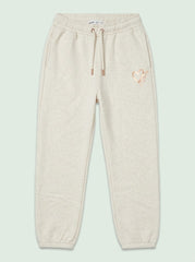 Girls Cream Heather Jogger Pants with Gold Heart Graphic and Drawstring Waist