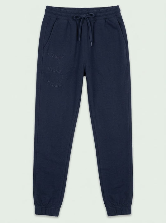 Girls' Casual Cotton-Blend Fleece Joggers with Slogan Detail – Navy Blue