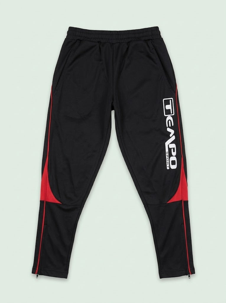 Boys Black and Red Sport Jogger Pants with Lettering and Zipper Hems