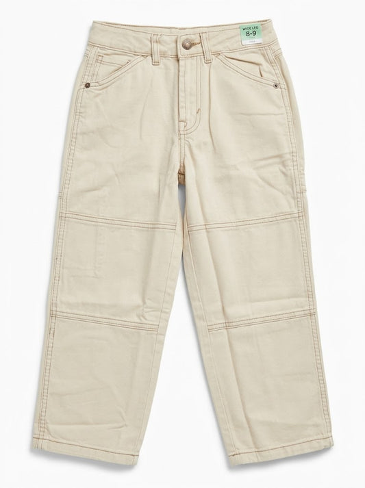 Girls' Beige Ecru Wide Leg Utility CARGOJeans | Kids' Pants