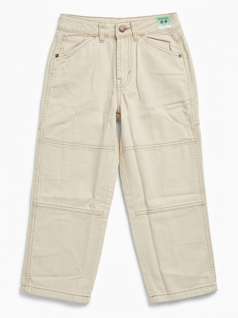 Girls' Beige Ecru Wide Leg Utility CARGOJeans | Kids' Pants