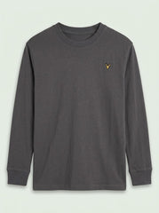 Boys' Casual Cotton-Blend Long-Sleeve T-Shirt with Chest Embroidery – Dark Gray