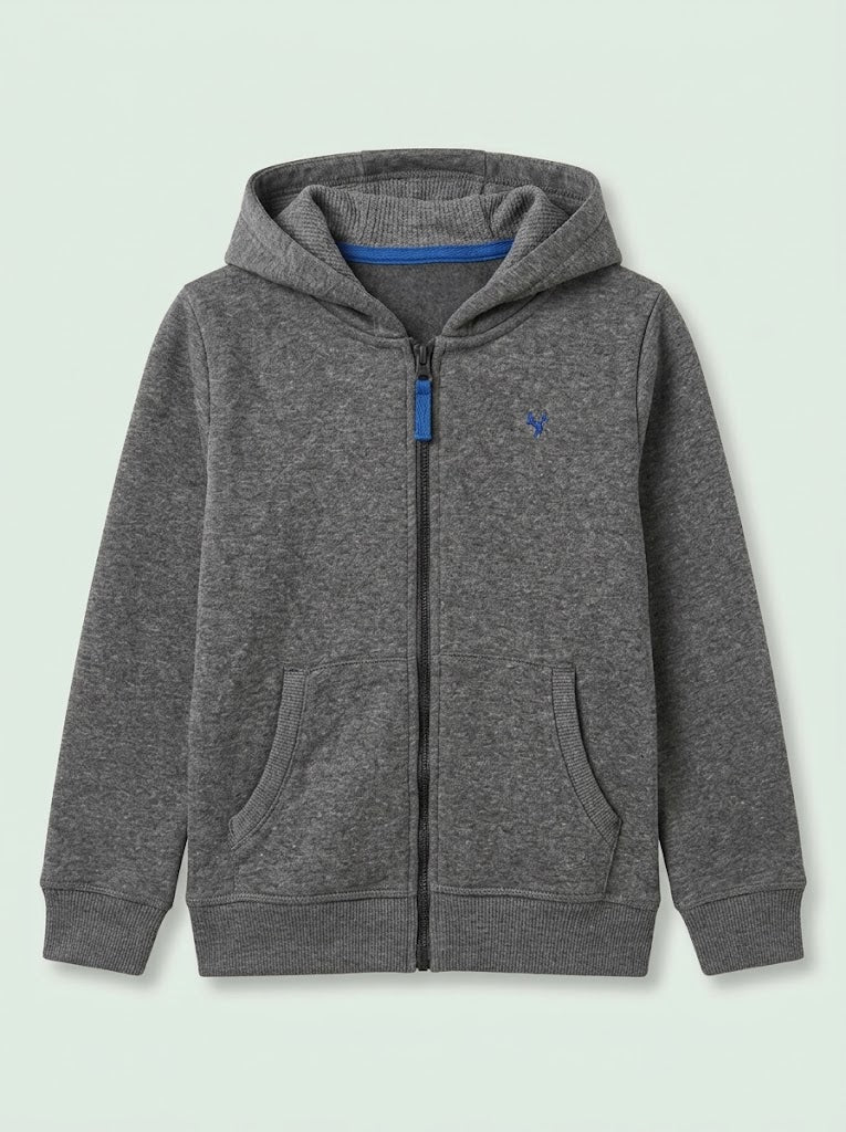 BOYS  BRANDED ' Dark Grey Zip-Up Hoodie with Front Pockets