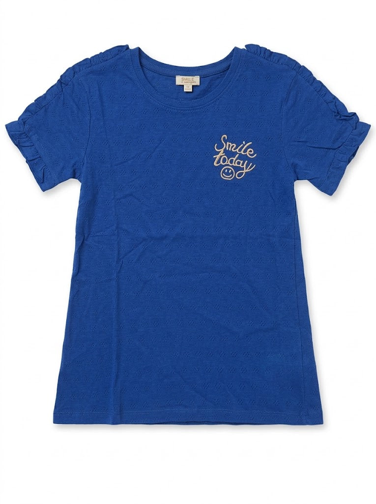 DPARIELGirls' Royal Blue "Smile Today" Embroidered Short-Sleeve T-Shirt| SM GARMENTS