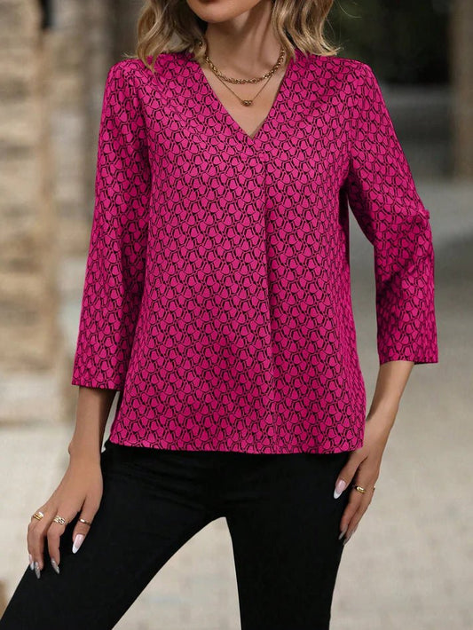 Women Full Sleevs V - Neck Printed Tee - Smgarment's