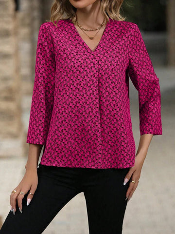 Women Full Sleevs V - Neck Printed Tee - Smgarment's