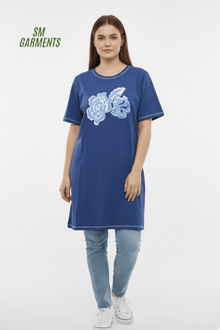 WOMEN LONG PRINTED HALF SLEEVES T - SHIRT - Smgarment's