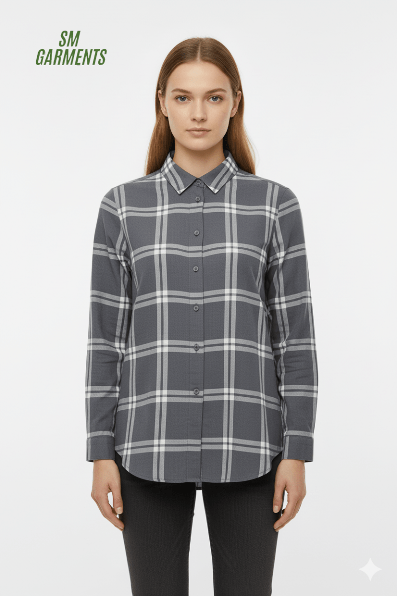 WOMEN ONLY GRAY CHECK SHIRT - Smgarment's
