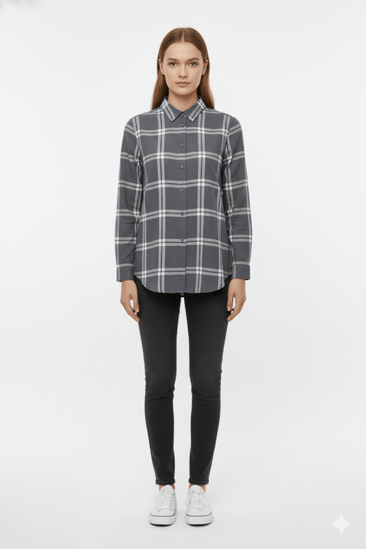 WOMEN ONLY GRAY CHECK SHIRT - Smgarment's