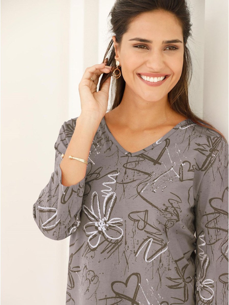 Women Printed V - Neck Full Sleeves T-Shirt - Smgarment's