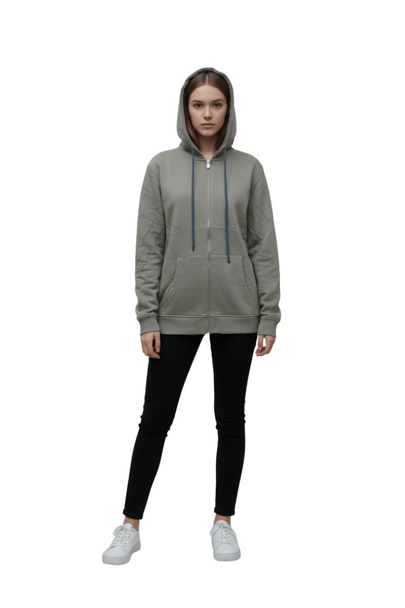 WOMENS BASIC GREEN ZIP UP HOODIE - Smgarment's