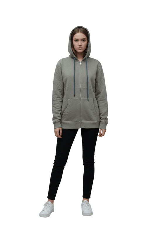 WOMENS BASIC GREEN ZIP UP HOODIE - Smgarment's
