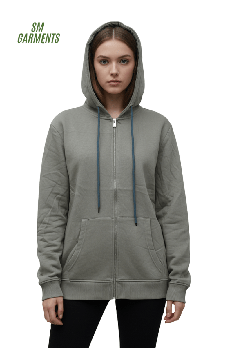 WOMENS BASIC GREEN ZIP UP HOODIE - Smgarment's
