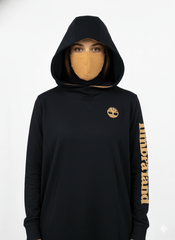 WOMENS BLACK CHEST AND SLEEVES PRINTED HOODIE WITH MASK - Smgarment's