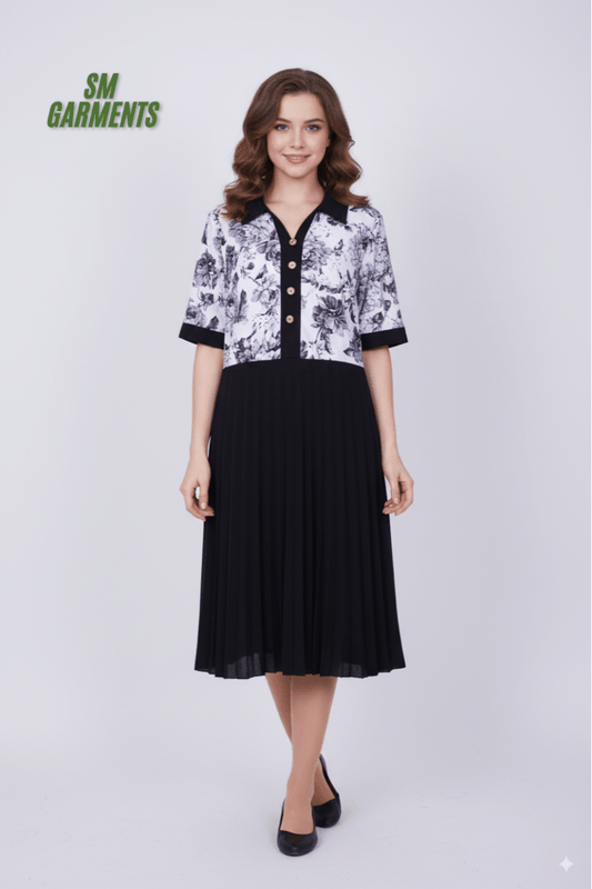 WOMENS Black Floral Print Long Dress - Smgarment's