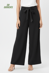 WOMENS Black High - Waist Wide - Leg Trouser with Tie Belt - Smgarment's