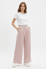 WOMENS Blush Pink Palazzo Pants with Detailed Waist - Smgarment's