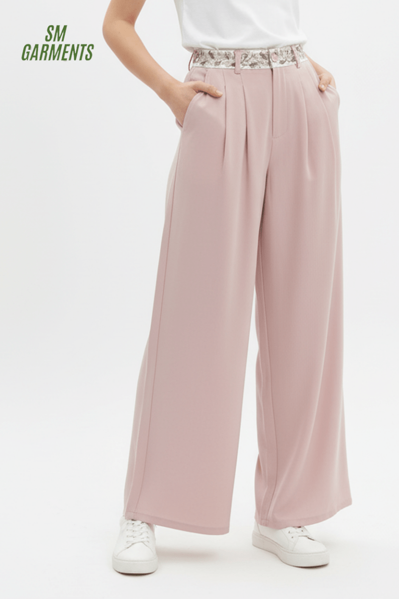 WOMENS Blush Pink Palazzo Pants with Detailed Waist - Smgarment's
