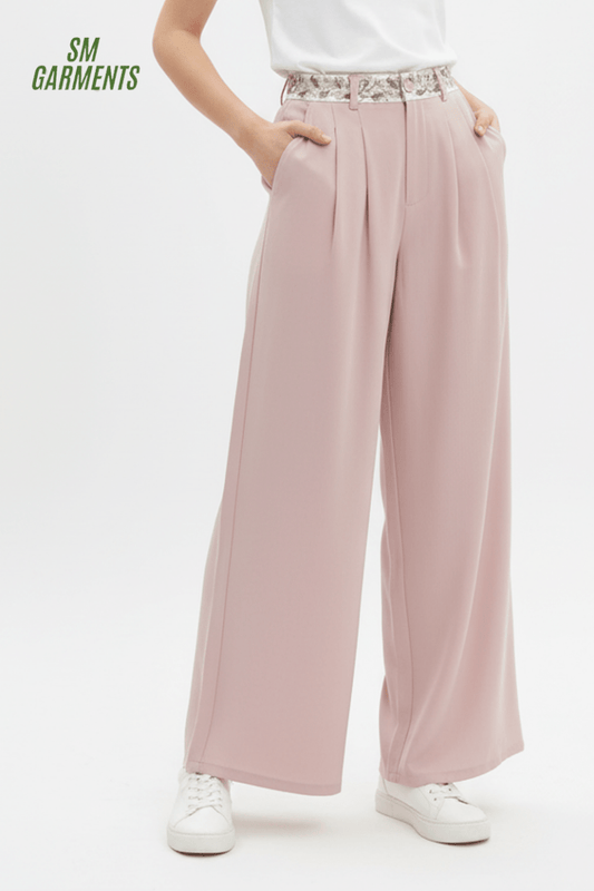 WOMENS Blush Pink Palazzo Pants with Detailed Waist - Smgarment's