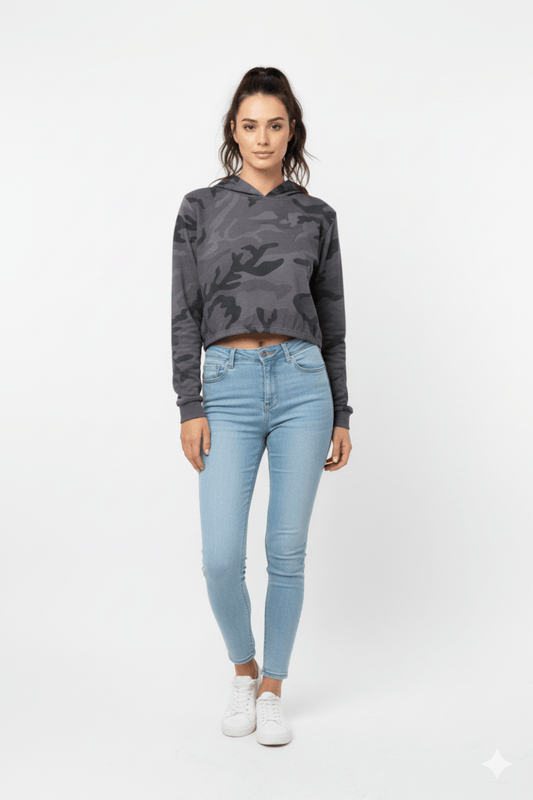 WOMENS CROPPED DARK CAMO PRINTED HOODIE - Smgarment's