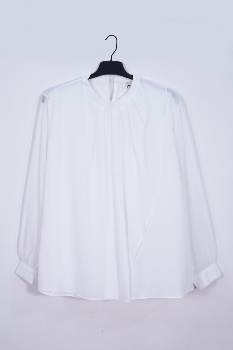WOMEN'S Elegant White Pleated Long Sleeve Blouse - Smgarment's
