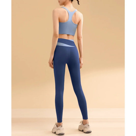 Women's Fitness Yoga Bra and Pants/Leggings Set (Dusty Blue x Blue) - Smgarment's