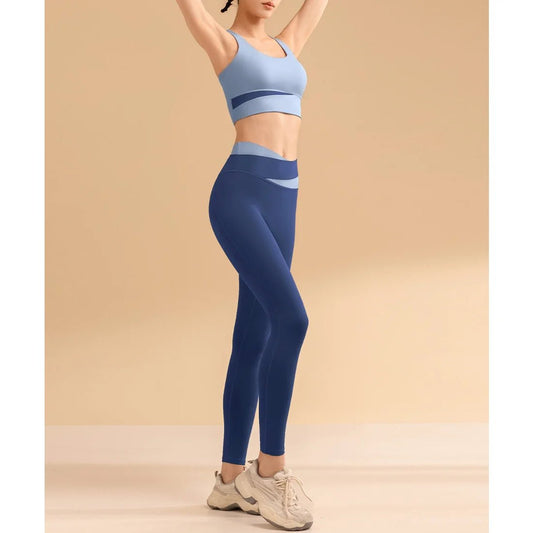 Women's Fitness Yoga Bra and Pants/Leggings Set (Dusty Blue x Blue) - Smgarment's