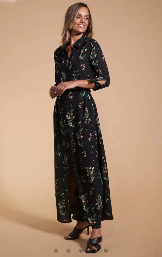 WOMENS FLORAL PRINT LONG SHIRT DRESS WITH BELT - Smgarment's