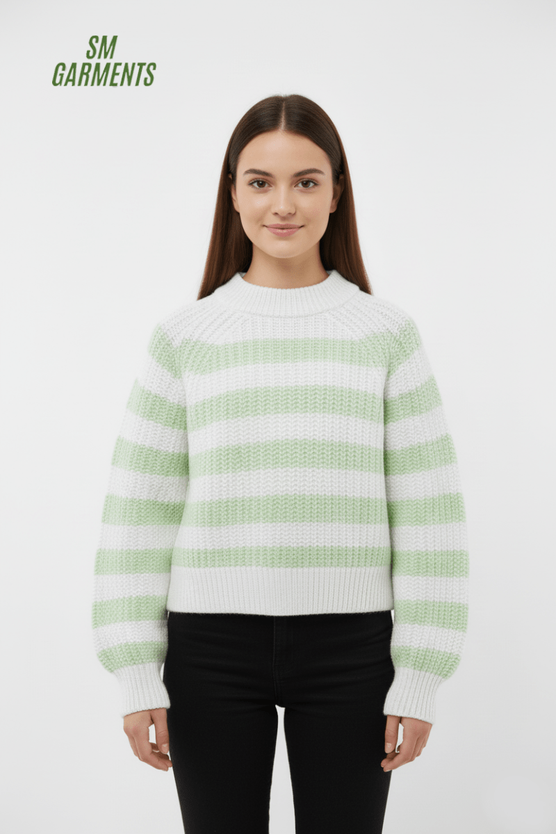 WOMENS GREEN STRIPED SWEATER - Smgarment's