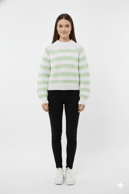 WOMENS GREEN STRIPED SWEATER - Smgarment's