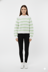 WOMENS GREEN STRIPED SWEATER - Smgarment's