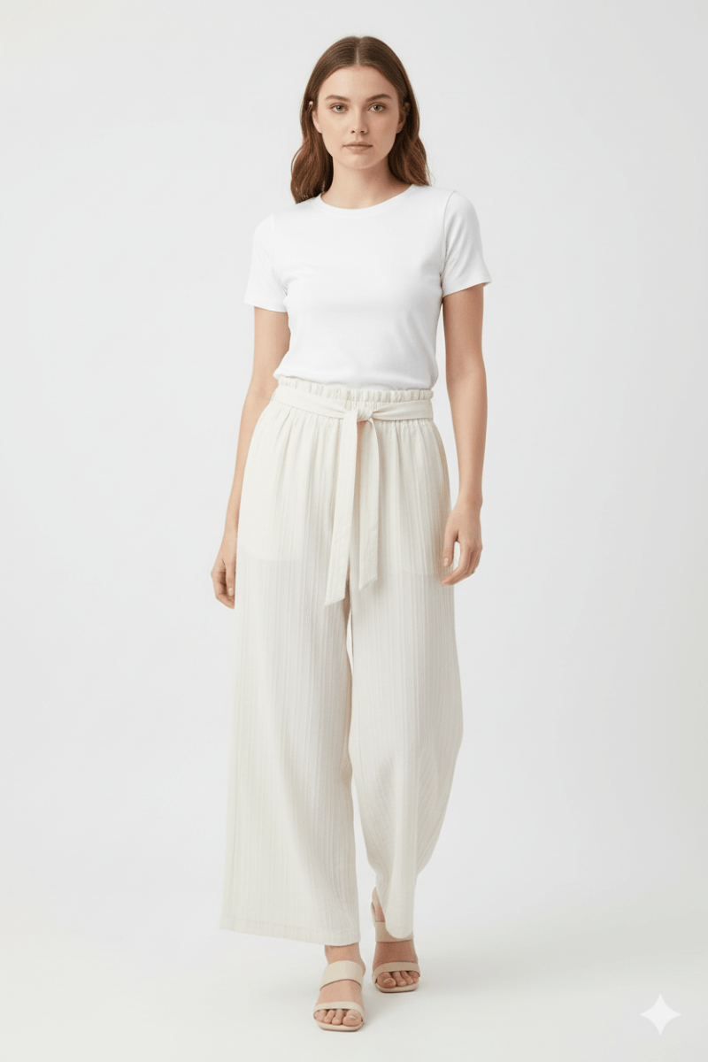 WOMENS High - Waist Wide - Leg Trouser with Tie Belt - Smgarment's