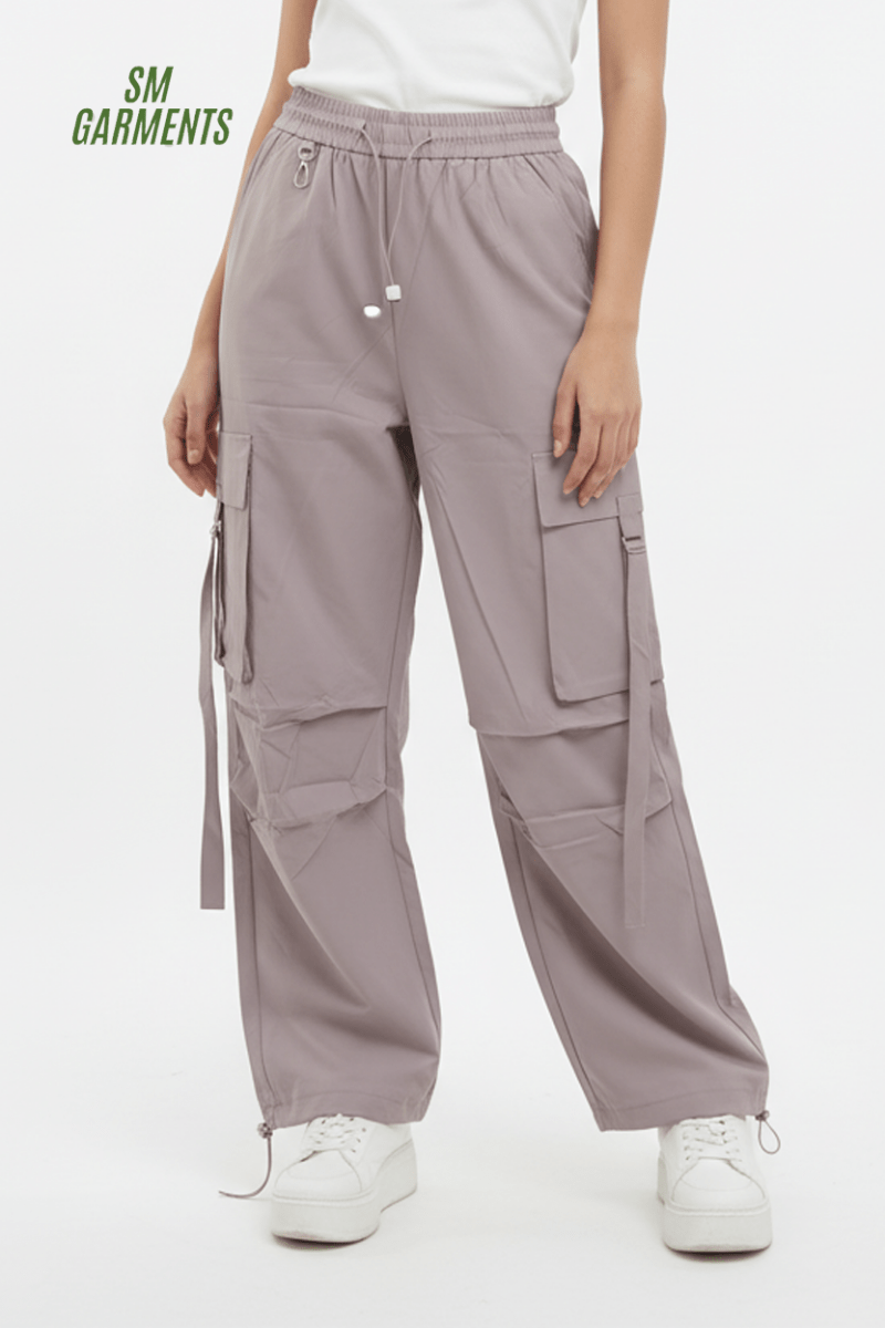 Women's Loose Fit Nylon Cargo Pant with Pocket Straps - Smgarment's