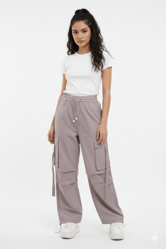 Women's Loose Fit Nylon Cargo Pant with Pocket Straps - Smgarment's
