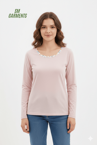 WOMENS NECK PRINT FULL SLEEVE T SHIRT - Smgarment's