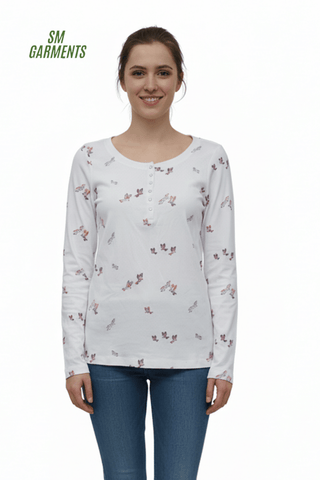 WOMENS PRINTED FULL SLEEVE T SHIRT - Smgarment's