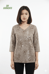 WOMENS PRINTED FULL SLEEVE V NECK T SHIRT - Smgarment's