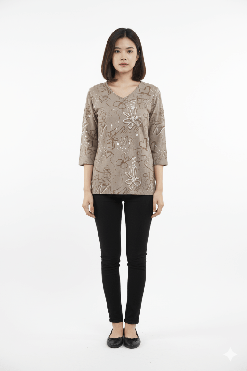 WOMENS PRINTED FULL SLEEVE V NECK T SHIRT - Smgarment's