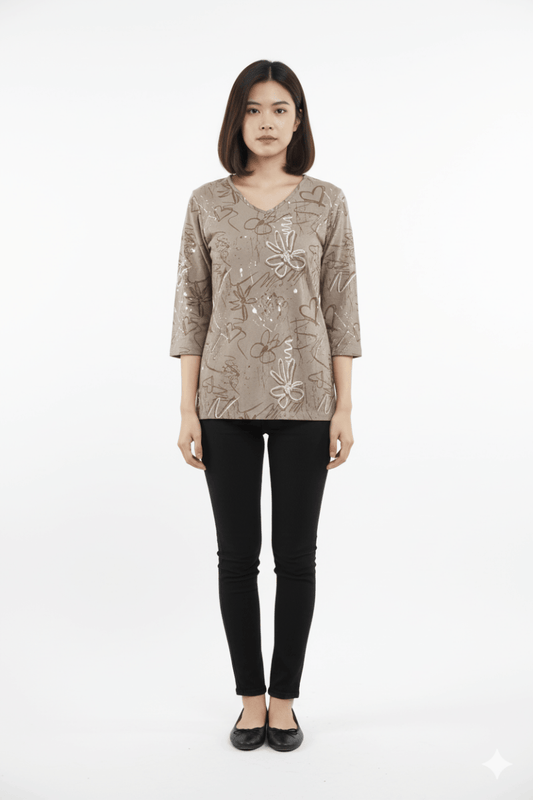 WOMENS PRINTED FULL SLEEVE V NECK T SHIRT - Smgarment's