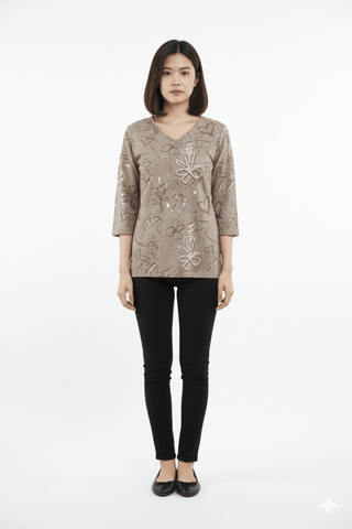 WOMENS PRINTED FULL SLEEVE V NECK T SHIRT - Smgarment's