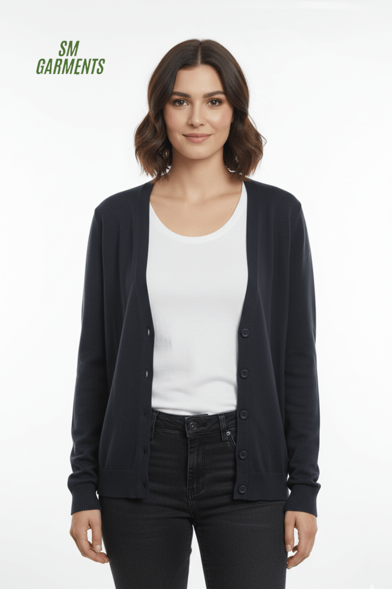 WOMENS V NECK BLACK CARDIGAN - Smgarment's